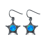 Sheriff Star Drop Dangle Earrings Round Lab Created Opal 925 Sterling Silver (14mm)
