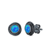 Round Rope Stud Earrings Lab Created Opal 925 Sterling Silver (10mm)