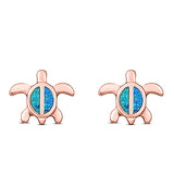 Turtle Stud Earring Created Opal Solid 925 Sterling Silver (8mm)