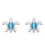 Turtle Stud Earring Created Opal Solid 925 Sterling Silver (8mm)