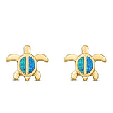Turtle Stud Earring Created Opal Solid 925 Sterling Silver (8mm)