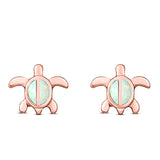 Turtle Stud Earring Created Opal Solid 925 Sterling Silver (8mm)