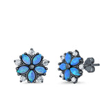 Flower Stud Earrings Lab Created Opal Simulated CZ 925 Sterling Silver (9mm)