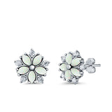 Flower Stud Earrings Lab Created Opal Simulated CZ 925 Sterling Silver (9mm)