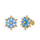 Flower Stud Earrings Lab Created Opal Simulated CZ 925 Sterling Silver (12mm)