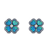 Plumeria Stud Earring Simulated Cubic Zirconia Created Opal Solid 925 Sterling Silver (9mm)