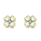 Plumeria Stud Earring Simulated Cubic Zirconia Created Opal Solid 925 Sterling Silver (9mm)
