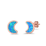 Moon Stud Earrings Lab Created Opal 925 Sterling Silver (14mm)