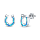Horseshoe Stud Earrings Lab Created Opal 925 Sterling Silver (9mm)