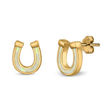 Horseshoe Stud Earrings Lab Created Opal 925 Sterling Silver (9mm)