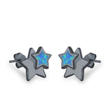 Stars Stud Earrings Lab Created Opal 925 Sterling Silver (9mm)