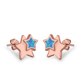 Stars Stud Earrings Lab Created Opal 925 Sterling Silver (9mm)