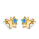 Stars Stud Earrings Lab Created Opal 925 Sterling Silver (9mm)