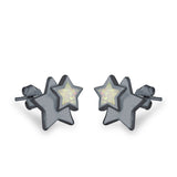 Stars Stud Earrings Lab Created Opal 925 Sterling Silver (9mm)