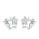 Stars Stud Earrings Lab Created Opal 925 Sterling Silver (9mm)