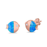 Ladybug Stud Earrings Lab Created Opal Simulated CZ 925 Sterling Silver (8mm)