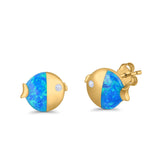 Ladybug Stud Earrings Lab Created Opal Simulated CZ 925 Sterling Silver (8mm)