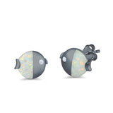 Ladybug Stud Earrings Lab Created Opal Simulated CZ 925 Sterling Silver (8mm)