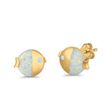 Ladybug Stud Earrings Lab Created Opal Simulated CZ 925 Sterling Silver (8mm)