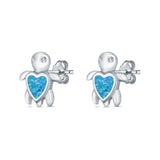 Turtle Stud Earrings Lab Created Opal Simulated CZ 925 Sterling Silver (9mm)