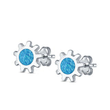 Sun Stud Earrings Lab Created Opal 925 Sterling Silver (8mm)