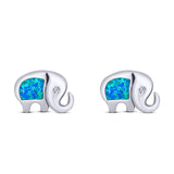 Elephant Stud Earring Created Opal Solid 925 Sterling Silver (7mm)