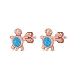 Turtle Stud Earrings Lab Created Opal Simulated CZ 925 Sterling Silver (10mm)