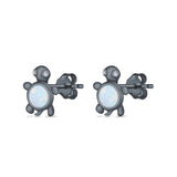 Turtle Stud Earrings Lab Created Opal Simulated CZ 925 Sterling Silver (10mm)