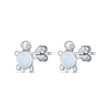 Turtle Stud Earrings Lab Created Opal Simulated CZ 925 Sterling Silver (10mm)