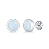 Round Stud Earrings Lab Created Opal 925 Sterling Silver (4mm-10mm)