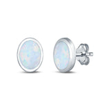 Oval Stud Earrings Lab Created Opal 925 Sterling Silver (6mm-12mm)