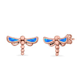 Dragonfly Stud Earrings Lab Created Opal 925 Sterling Silver (7.5mm)