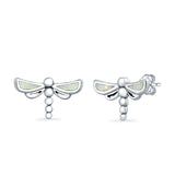 Dragonfly Stud Earrings Lab Created Opal 925 Sterling Silver (7.5mm)