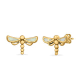 Dragonfly Stud Earrings Lab Created Opal 925 Sterling Silver (7.5mm)