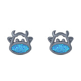 Cow Stud Earring Created Opal Solid 925 Sterling Silver (8.8mm)