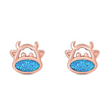 Cow Stud Earring Created Opal Solid 925 Sterling Silver (8.8mm)