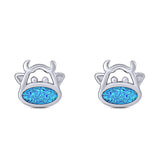 Cow Stud Earring Created Opal Solid 925 Sterling Silver (8.8mm)