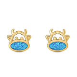 Cow Stud Earring Created Opal Solid 925 Sterling Silver (8.8mm)