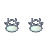 Cow Stud Earring Created Opal Solid 925 Sterling Silver (8.8mm)
