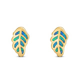 Leaf Stud Earring Created Opal Solid 925 Sterling Silver (10mm)