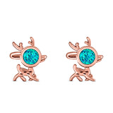 Deer Stud Earring Created Opal Solid 925 Sterling Silver (10.1mm)