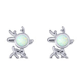 Deer Stud Earring Created Opal Solid 925 Sterling Silver (10.1mm)