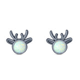 Deer Stud Earring Created Opal Solid 925 Sterling Silver (7.4mm)
