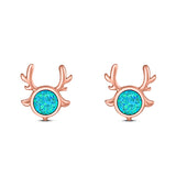 Deer Antler Earrings Created Opal Solid 925 Sterling Silver (10.2mm)