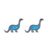 Dinosaur Stud Earring Created Opal 925 Sterling Silver (9mm)