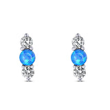 Art Deco Three Stone Stud Earring Simulated Cubic Zirconia Created Opal Solid 925 Sterling Silver (9mm)