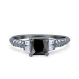 Art Deco Princess Cut Wedding Engagement Bridal Ring Baguette Round Simulated Cubic Zirconia 925 Sterling Silver