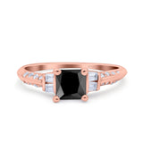 Art Deco Princess Cut Wedding Engagement Bridal Ring Baguette Round Simulated Cubic Zirconia 925 Sterling Silver