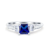 Art Deco Princess Cut Wedding Engagement Bridal Ring Baguette Round Simulated Cubic Zirconia 925 Sterling Silver