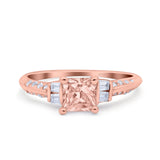 Art Deco Princess Cut Wedding Engagement Bridal Ring Baguette Round Simulated Cubic Zirconia 925 Sterling Silver